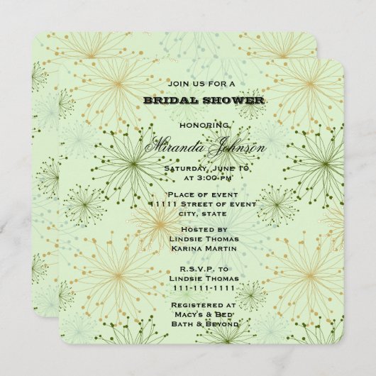 Mint Groen Bloemen Abstract Bruids Kaart (Voorkant / Achterkant)