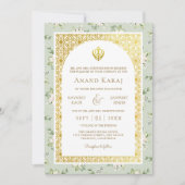 Mint Groen Bloemen Anand Karaj Punjabi Sikh Bruilo Kaart (Voorkant)