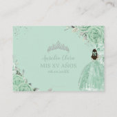 Mint Groen Bloemen Zilver Quinceañera QR Code RSVP Informatiekaartje (Achterkant)