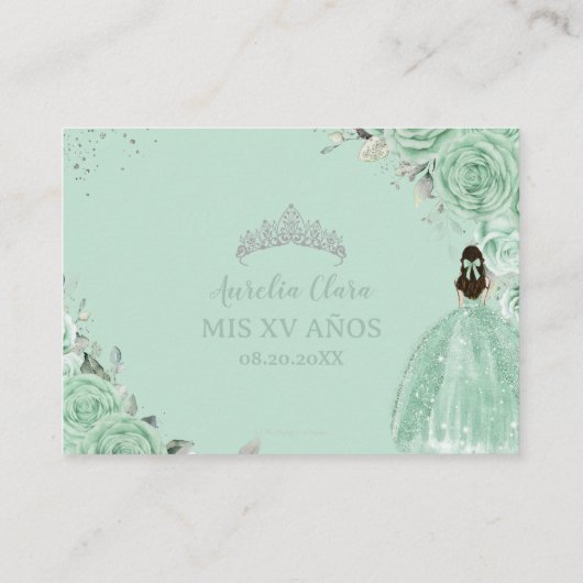 Mint Groen Bloemen Zilver Quinceañera QR Code RSVP Informatiekaartje (Achterkant)