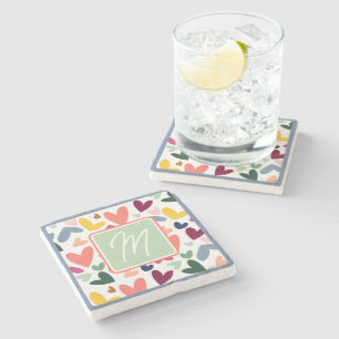 Mint Groen Blush Roze Blauwe Harten Art Patroon Stenen Onderzetter