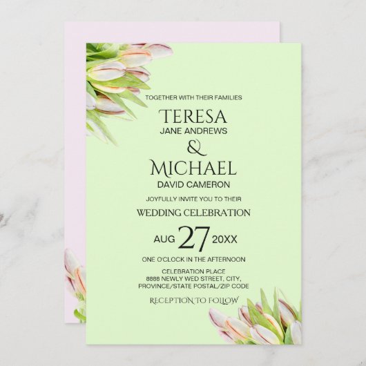 Mint Groen blush roze Tulp Modern Kaart (Voorkant / Achterkant)