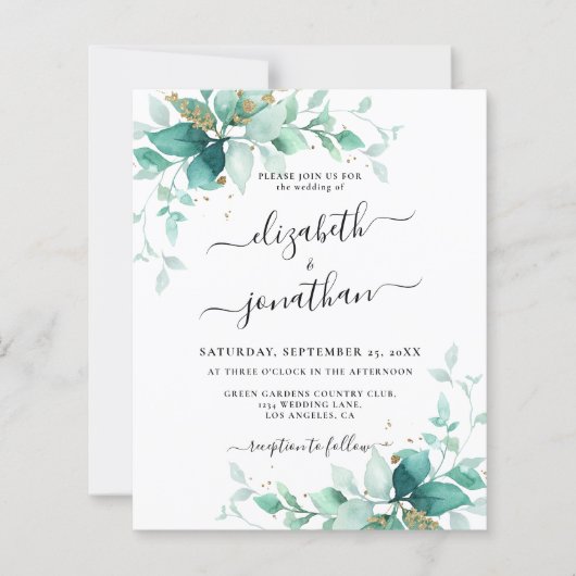 Mint Groen Budget Goud Groen Bruiloft Uitnodiging (Voorkant)