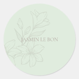 Mint Groen Chic Minimalist Floral Ronde Sticker