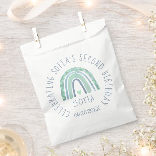 Mint-groen en blauwe toon-boho-regenboog bedankzakje (Geknipt)