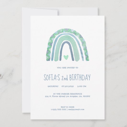 Mint-groen en blauwe toon-boho-regenboog kaart (Voorkant)