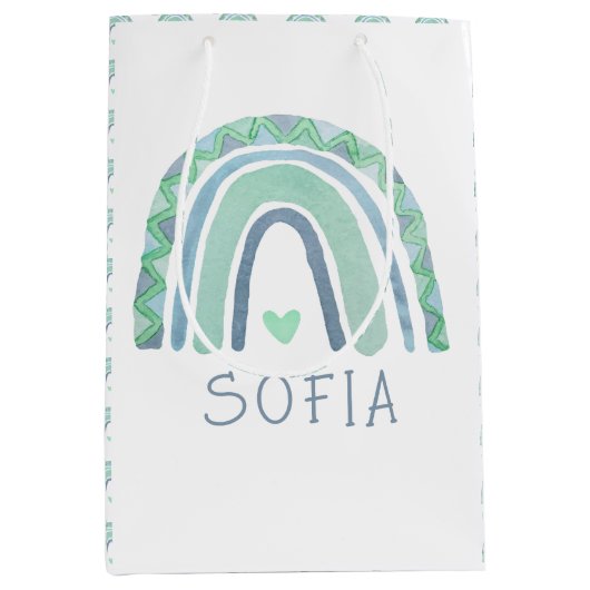 Mint-groen en blauwe toon-boho-regenboog medium cadeauzakje (Voorkant)