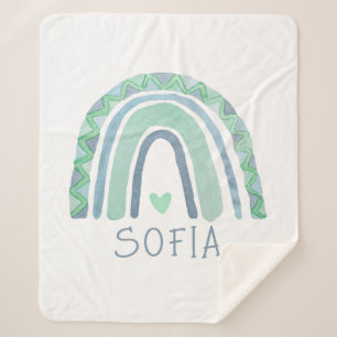 Mint-groen en blauwe toon-boho-regenboog sherpa deken