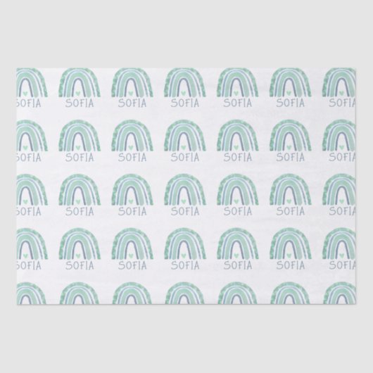 Mint-groen en blauwe toon-boho-regenboog tissuepapier (Voorkant)