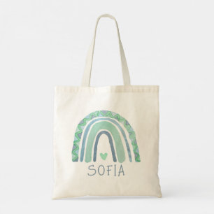 Mint-groen en blauwe toon-boho-regenboog tote bag