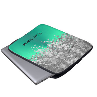 Mint groen en faux glitter gepersonaliseerd laptop sleeve