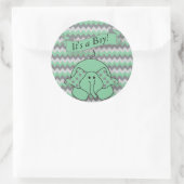 Mint Groen en Grijs Chevron Baby Olifant Ronde Sticker (Tas)