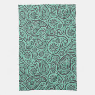 Mint-groen en grijs  Paisley Damaskers Theedoek