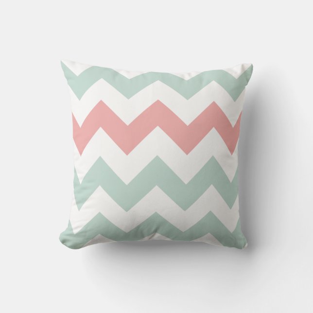 Mint Groen en Roze Chevron Kussen (Voorkant)
