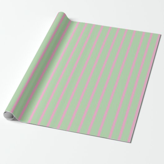 Mint groen en roze gestreept pastel inpakpapier (Uitgerold)
