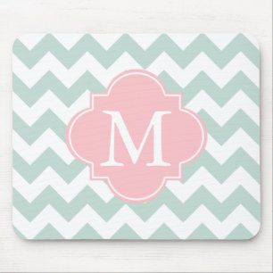 Mint Groen en Roze Moderne Chevron Custom Monogram Muismat