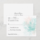 Mint Groen en Roze Palm Leaf no Meal RSVP Kaartje (Voorkant / Achterkant)
