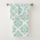 Mint-groen en wit  damaskpatroon bad handdoek (Insitu)