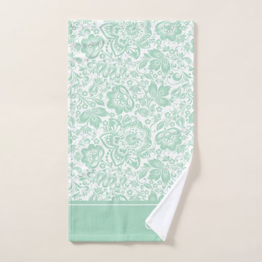 Mint-groen en wit  damast monogram bad handdoek (Handdoek)