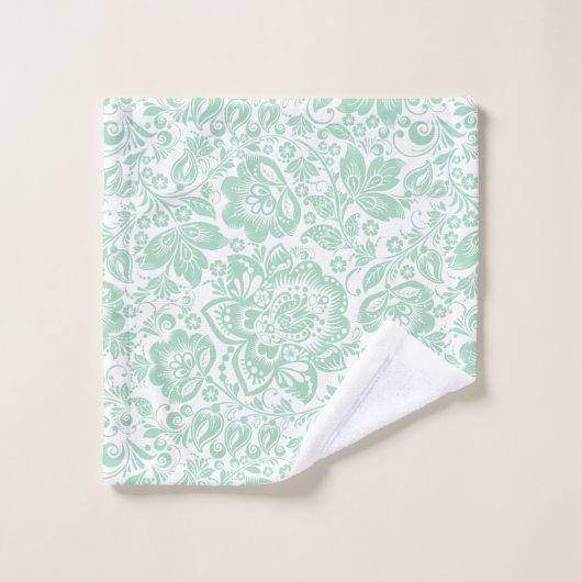 Mint-groen en wit  damast monogram bad handdoek (Wasdoekje)