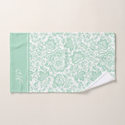 Mint-groen en wit  damast monogram bad handdoek (Handdoek)
