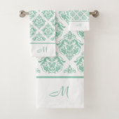 Mint-groen en wit  damast monogram bad handdoek (Insitu)