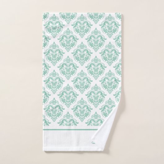 Mint-groen en wit  damast monogram bad handdoek (Handdoek)