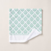Mint-groen en wit  damast monogram bad handdoek (Wasdoekje)