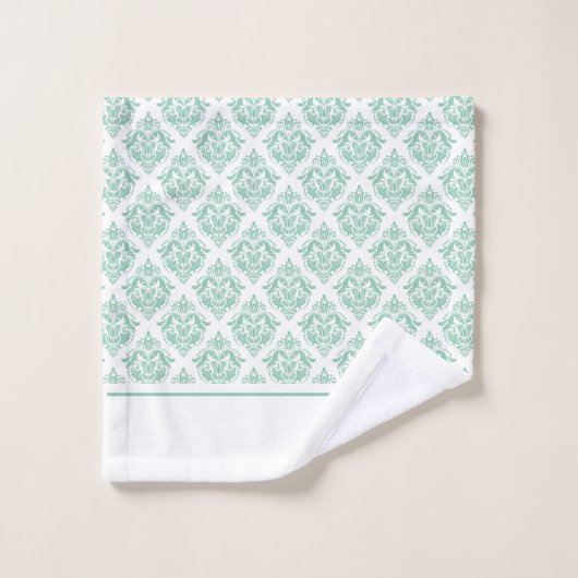 Mint-groen en wit  damast monogram bad handdoek (Wasdoekje)