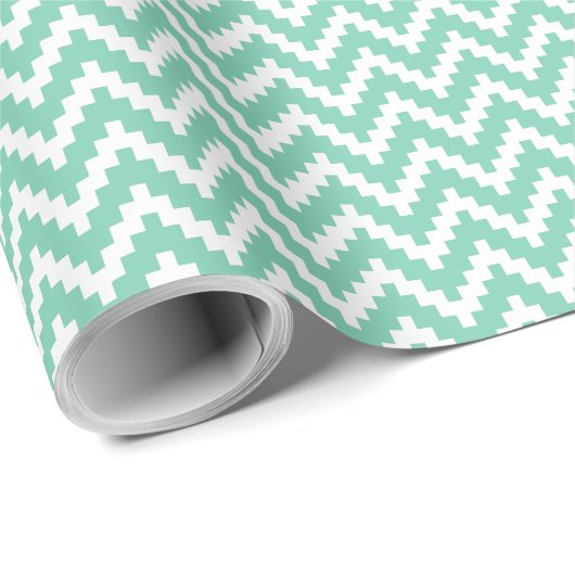 Mint-groen en wit Ikat Chevron patroon Cadeaupapier (Rol Hoek)