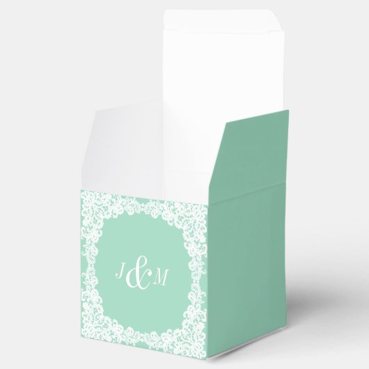 Mint groen en wit kant aangepaste gunst doos bedankdoosjes (Geopend)