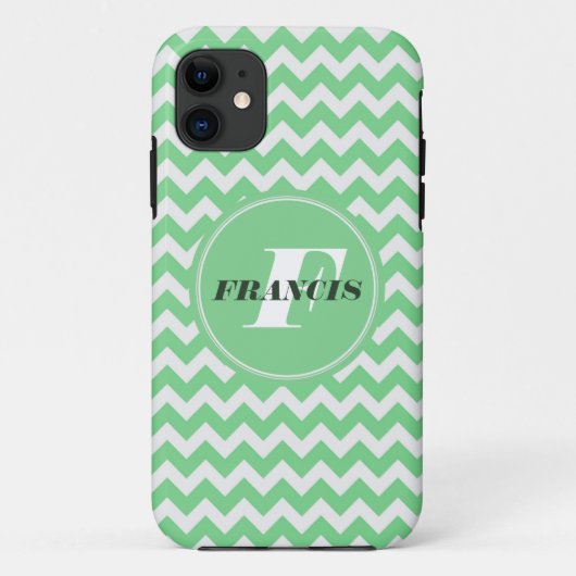 Mint-groen en wit monogram Chevron Pattern Case-Mate iPhone Case (Achterkant)