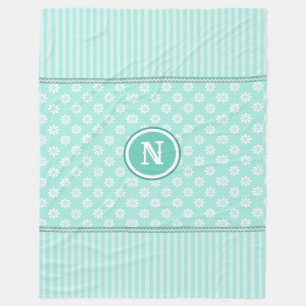 Mint-groen- en witte strepen en -dadenmonogram fleece deken