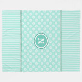 Mint-groen- en witte strepen en -dadenmonogram fleece deken (Voorkant (Horizontaal))