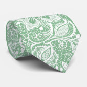 Mint-groen en witte Vintage Floral Lace Stropdas (Opgerold)