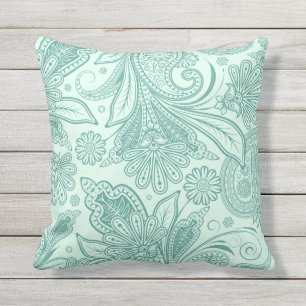 Mint Groen Etnisch Bloemen Paisley Buitenkussen