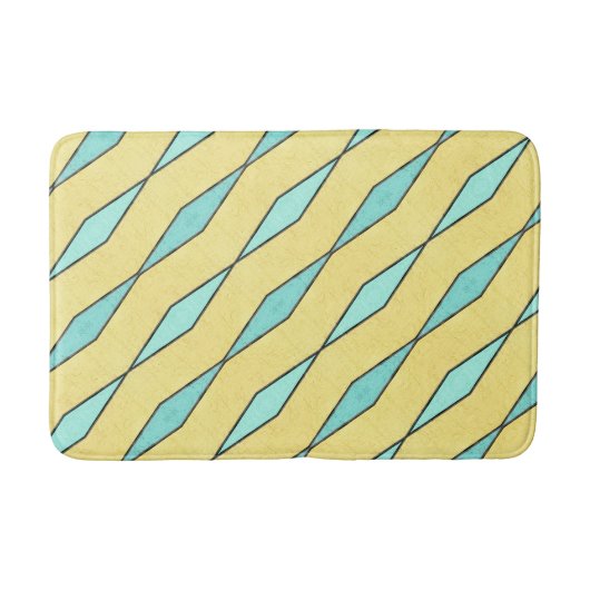 Mint Groen Geel Zwart Diagonaal Retro Modern Badmat (Voorkant)