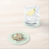 Mint Groen Gelukkig Paashaas Ronde Kartonnen Onderzetter (Insitu)