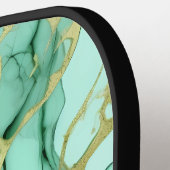 Mint Groen Goud Alcohol Inkt Marmer Monogram Pickleball Paddle (Links Detail)