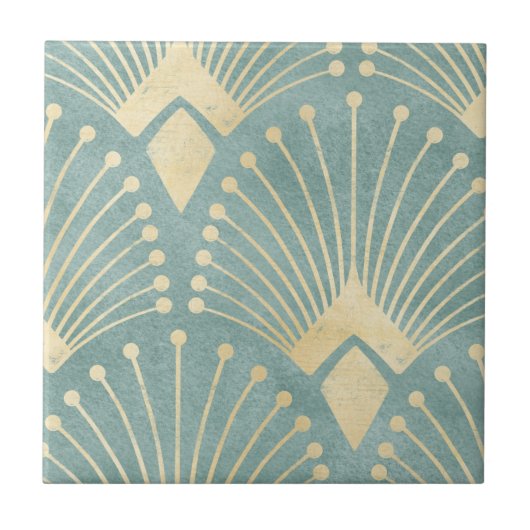 Mint groen, goud, Art Decopatroon, , retro,M Tegeltje (Voorkant)