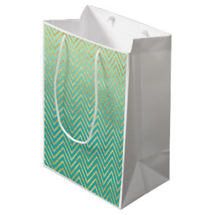 Mint Groen Goud Glam Chevron Ombre Medium Cadeauzakje