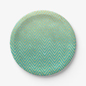 Mint Groen Goud Glam Chevron Ombre Papieren Bordje (Voorkant)