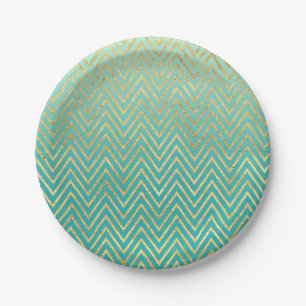 Mint Groen Goud Glam Chevron Ombre Papieren Bordje