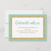 Mint Groen & Goud Glitter Bar Mitzvah Inzetstuk Ka Kaart (Voorkant)