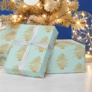 Mint Groen Goud Glitter Kerstbomen Cadeaupapier