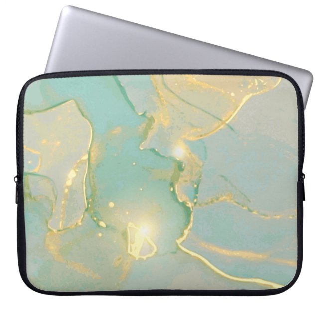 Mint groen goud marmer: getextureerd laptop sleeve (Voorkant)