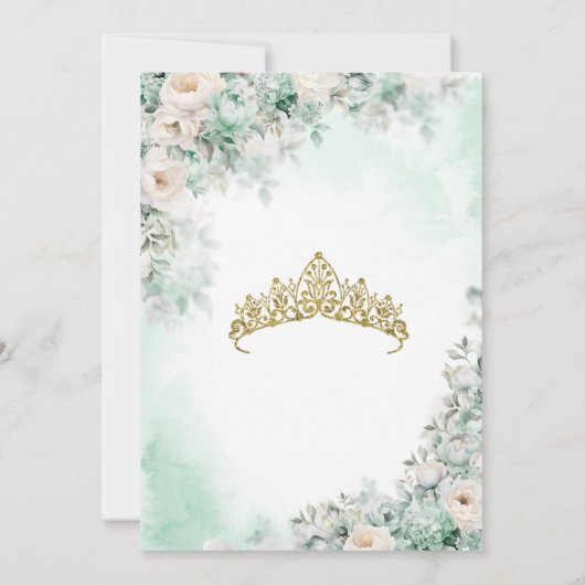 Mint Groen & Goud Waterverf Bloemen Quinceañera Kaart (Achterkant)