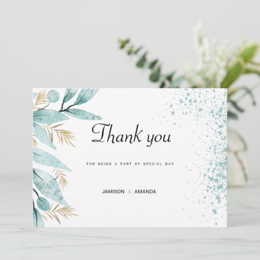 Mint groen goud waterverf gebladerte Dank u Kaart (Staand voorkant)