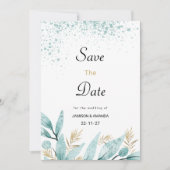 Mint groen goud waterverf gebladerte Save The Date Kaart (Voorkant)