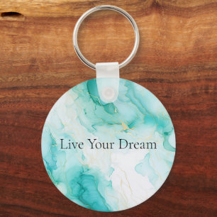 Mint Groen Goud Wit Marmer Sleutelhanger